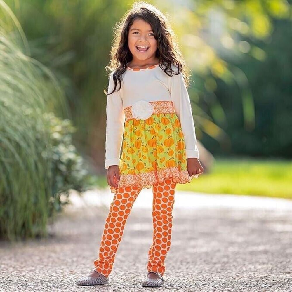 Ann Loren BNWT Girl's Thanksgiving Outfit‎ Pumpkin & Polka Dot Dress Size 13-14 - Picture 5 of 6